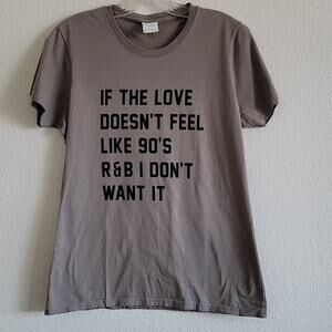 MUSIC Graphic Tee 90's R & B Y2K T-Shirt Spell Out Scoop Neck Size Medium Gray